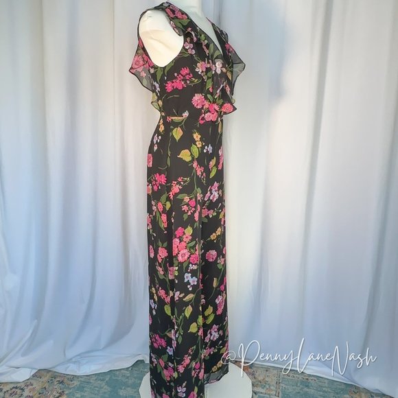 NWT Lulu's Blooming Love Floral Print Ruffled Jumpsuit Black - Picture 9 of 15